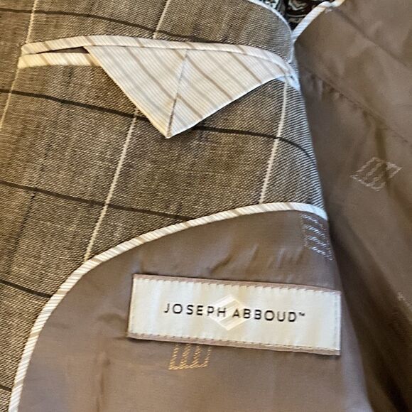 Joseph Abboud Mens Lined Linen Blazer.  Brown /Tan Windowpane Print. Size 44 L. - Picture 8 of 9